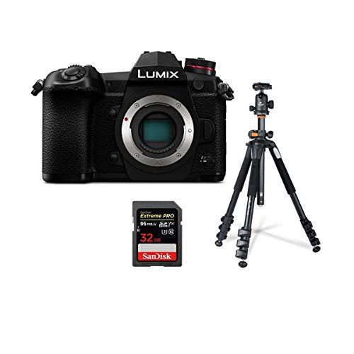 파나소닉 Panasonic Lumix G9 4K Mirrorless Digital Camera Body (Black), 20.3MP, Bundle with Vanguard Alta Pro 264AB 100 Aluminum Tripod with SBH-100 Ball Head, 32GB SD Card, LCD Protector, C