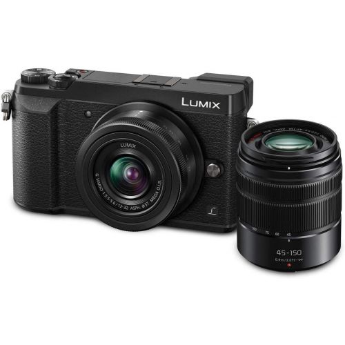 파나소닉 Panasonic Lumix DMC-GX85 Mirrorless Camera Black, with Lumix G Vario 12-32mm f/3.5-5.6 and 45-150mm F4.0-5.6 Lenses - Bundle with Camera Case, 32GB SDHC Card, Tripod, Software Pack