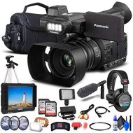 Panasonic HC-PV100 Full HD Camcorder PAL with Touch Panel LCD Screen & Built-in LED Light + 4K Monitor + Pro Headphones + Pro Mic + 2 x Sandisk Ultra 64GB Card + Pro Tripod + More
