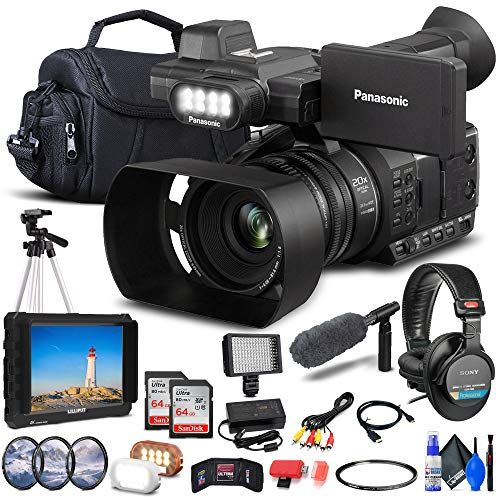 파나소닉 Panasonic HC-PV100 Full HD Camcorder PAL with Touch Panel LCD Screen & Built-in LED Light + 4K Monitor + Pro Headphones + Pro Mic + 2 x Sandisk Ultra 64GB Card + Pro Tripod + More