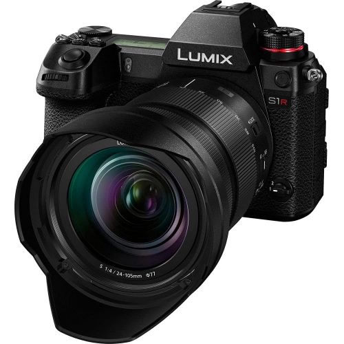 파나소닉 Panasonic Lumix DC-S1R Mirrorless Digital Camera with 24-105mm Lens (DC-S1RMK) - Bundle - with LED Video Light + Soft Bag + 12 Inch Flexible Tripod + Cleaning Set + 77mm UV Filter