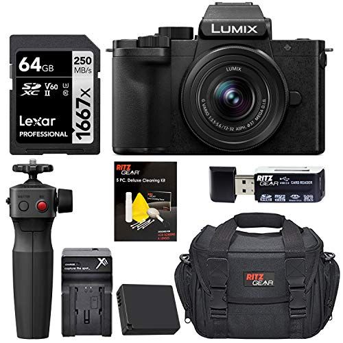 파나소닉 Panasonic DC-G100VK Lumix G100 4k Camera, Vlogging Camera, 12-32mm Lens, 5-Axis Hybrid I.S, 4k 24p 30p Video, Tripod Grip,Spare Battery, Camera Bag, Travel Tripod,& Lexar 1667x 64G