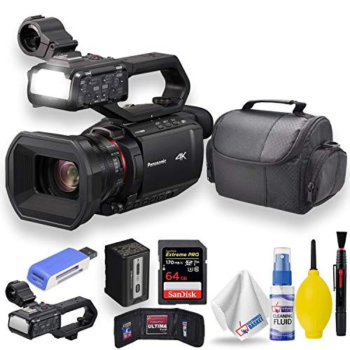 파나소닉 Panasonic HC-X2000 UHD 4K 3G-SDI/HDMI Pro Camcorder with 24x Zoom W/Soft Case + Sandisk Extreme Pro 64GB Card + Clean and Care Set + More - Starter Bundle