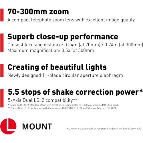 파나소닉 Panasonic LUMIX S Series Camera Lens, 70-300mm F4.5-5.6 Macro O.I.S. L Mount Interchangeable Lens for Mirrorless Full Frame Digital Cameras