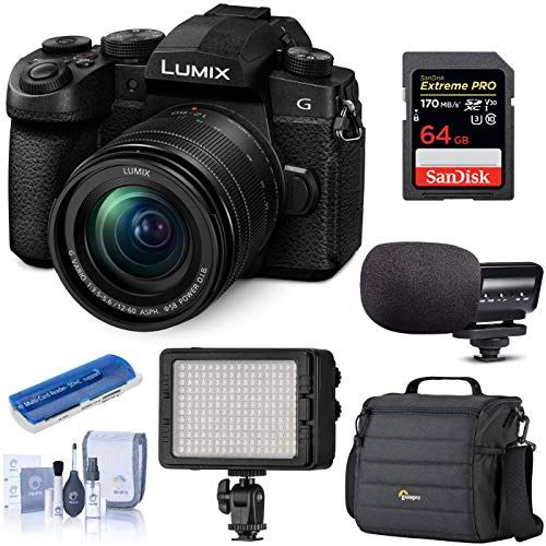 파나소닉 Panasonic LUMIX G95 20.3 Megapixel Mirrorless Digital Camera, 12-60mm F3.5-5.6 Lens, Pre-Installed V-Log L, Bundle with Bag, CLAR LED Light, Marantz Mic, 64GB SD Card, Cleaning Kit