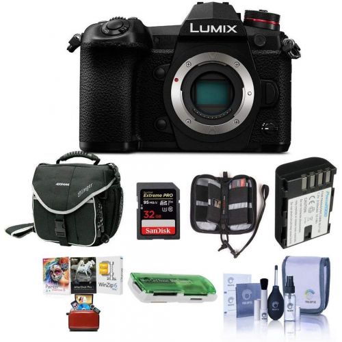 파나소닉 Panasonic Lumix G9 Mirrorless Camera Body, Black - Bundle with 32GB SDHC U3 Card, Spare Battery, Camera Case, Cleaning Kit, Memory Wallet, Card Reader, Mac Software Package