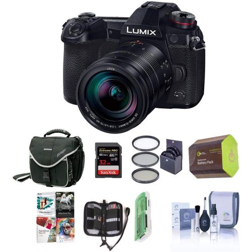 파나소닉 Panasonic Lumix G9 Mirrorless Camera, Black with Lumix G Leica DG Vario-Elmarit 12-60mm F/2.8-4.0 Lens - Bundle with 32GB SDHC U3 Card, Spare Battery, Camera Case, Cleaning Kit, So