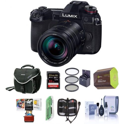 파나소닉 Panasonic Lumix G9 Mirrorless Camera, Black with Lumix G Leica DG Vario-Elmarit 12-60mm F/2.8-4.0 Lens - Bundle with 32GB SDHC Card, Spare Battery, Camera Case, Cleaning Kit, Mac S