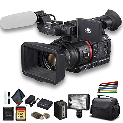 파나소닉 Panasonic AG-CX350 4K Camcorder (AG-CX350) W/Padded Case, 128 GB Memory Card, Wire Straps, LED Light, and More