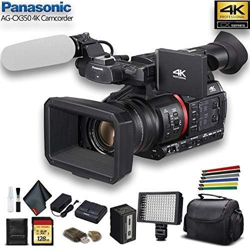 파나소닉 Panasonic AG-CX350 4K Camcorder (AG-CX350) W/Padded Case, 128 GB Memory Card, Wire Straps, LED Light, and More