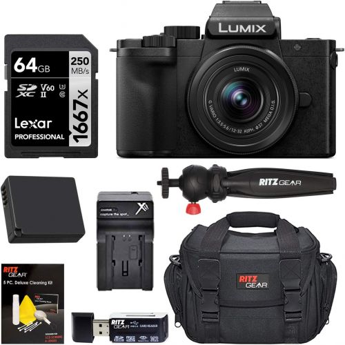 파나소닉 Panasonic DC-G100KK LUMIX G100 Mirrorless 4K Vlogging Camera with 12-32mm F3.5-5.6 Lens, Spare Battery, Ritz Gear Camera Bag + Travel Tripod + Lexar 1667x 64GB Memory Card & Access