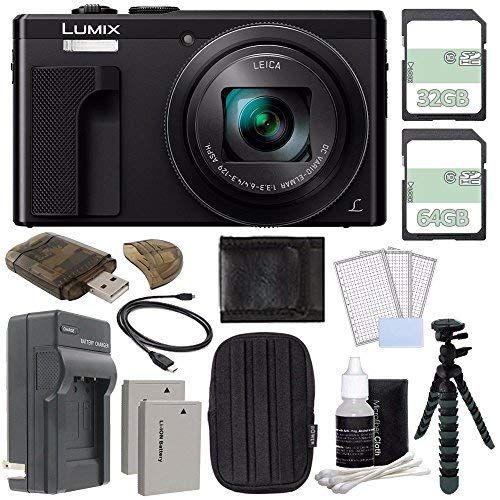 파나소닉 Panasonic Lumix DMC-ZS60 Digital Camera (Black) + 32GB + 64GB + Battery + Small Carrying Case + Charger + HDMI Cable + Card Reader + Small Tripod Bundle 3