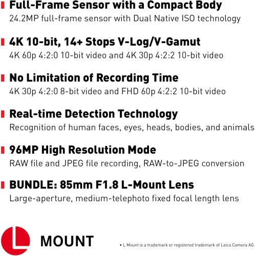 파나소닉 Panasonic LUMIX S5 Full Frame Mirrorless Camera (DC-S5BODY) with LUMIX S Series 85mm F1.8 L Mount Interchangeable Lens (S-S85)