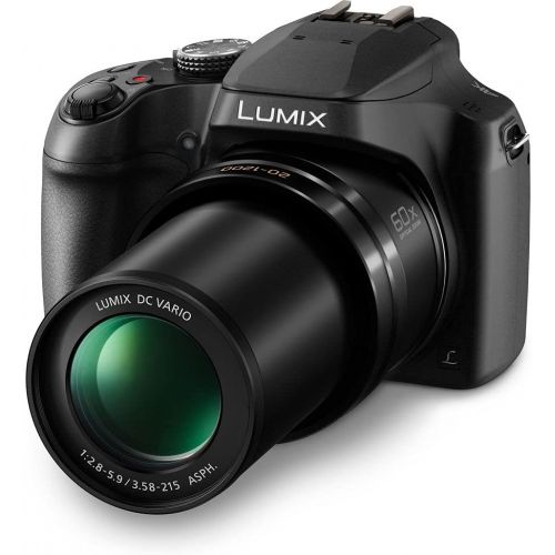파나소닉 Panasonic Lumix DC-FZ80 Digital Camera (DC-FZ80K) - Bundle - with LED Video Light + Digital Flash + Soft Bag + 12 Inch Flexible Tripod + Cleaning Set + 55mm UV Filter