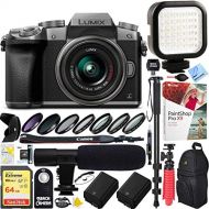 Panasonic LUMIX G7 Interchangeable Lens 4K Ultra HD Silver DSLM Camera with 14-42mm Lens Bundle with 64GB Memory Card, Microphone, LED Light and Accessories (17 Items)