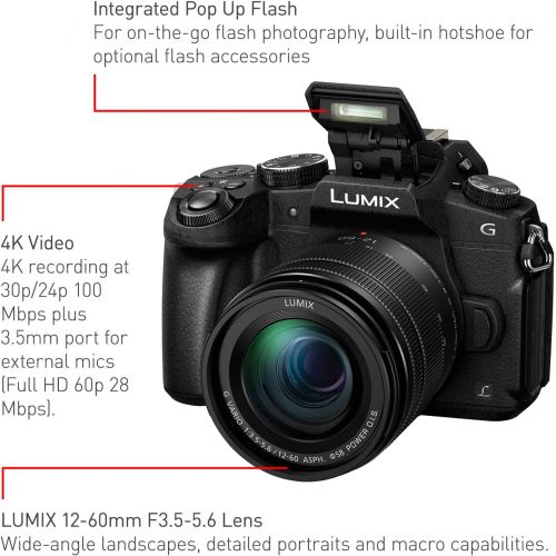 파나소닉 Panasonic Lumix G85 4K Digital Camera, 12-60mm Power O.I.S. Lens, 16 Megapixel Mirrorless Camera, 5 Axis In-Body Dual Image Stabilization, 3-Inch Tilt and Touch LCD, DMC-G85MK (Bla