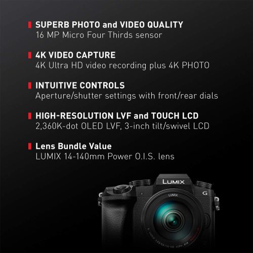 파나소닉 PANASONIC LUMIX G7 4K Mirrorless Camera, with 14-140mm Power O.I.S. Lens, 16 Megapixels, 3 Inch Touch LCD, DMC-G7HK (USA BLACK)