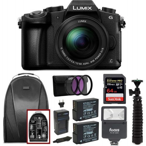 파나소닉 Panasonic LUMIX G85MK 4K Mirrorless Interchangeable Lens Camera Kit, 12-60mm Lens, Sandisk 170MB/s 64GB, 2 Spare Batteries, Charger, Backpack, Spider Tripod, Filter Kit, and Flash
