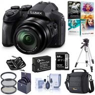 Panasonic Lumix DMC-FZ300 Digital Camera, 12.1 Megapixel, 1/2.3-inch Sensor, 4K Video, 24X Zoom Lens F2.8 Bundle with Bag, Filter, Battery, 64GB SD Card + Case, Tripod, PC Software