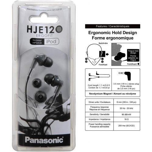 파나소닉 Panasonic RPHJE120K Black Earphones Ergofit Design