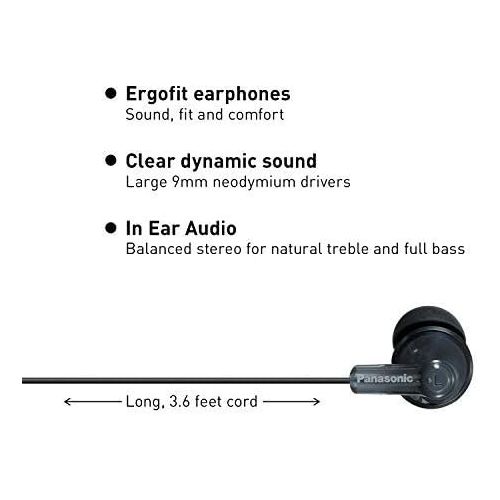 파나소닉 Panasonic ErgoFit In-Ear Earbud Headphones RP-HJE120-A (Blue) Dynamic Crystal-Clear Sound, Ergonomic Comfort-Fit