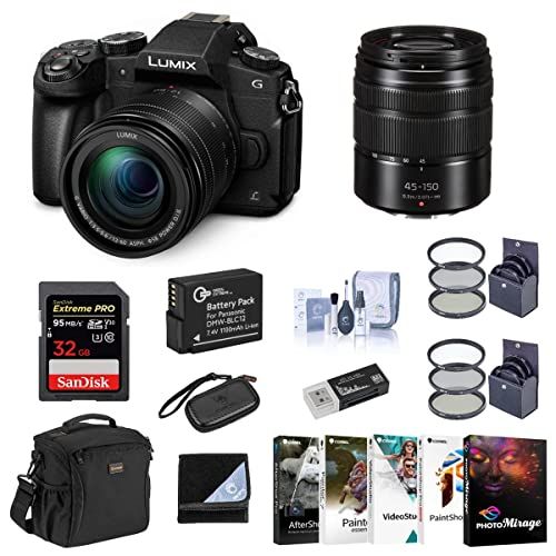 파나소닉 Panasonic Lumix DMC-G85 Mirrorless Camera with 12-60mm f/3.5-5.6 Lumix G Power OIS Lens, Lumix G Vario 45-150mm f/4.0-5.6 ASPH Lens Black - Bundle with Camera Bag, 32GB SDHC Card,