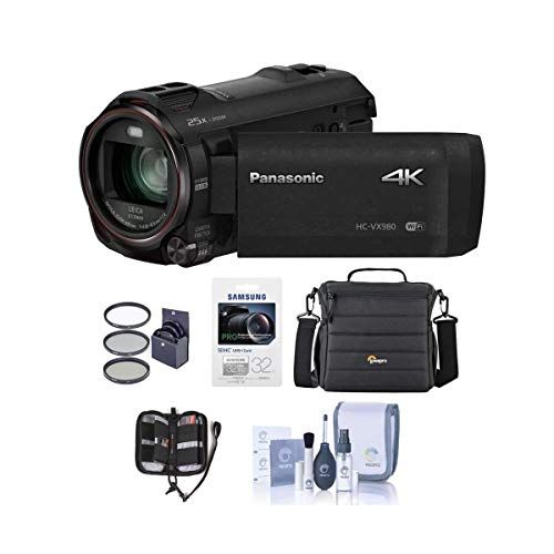 파나소닉 Panasonic 4K Ultra HD Camcorder HC-VX981K (Black), 20x Optical Zoom, Bundle Kit with Video Bag + 32GB SDHC Card + 49mm Filter Kit + Cleaning Kit + Memory Wallet