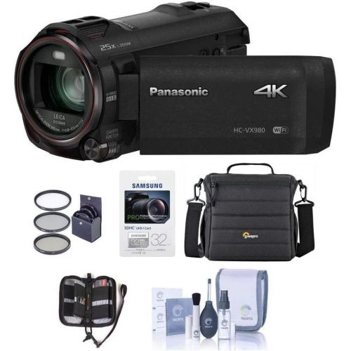 파나소닉 Panasonic 4K Ultra HD Camcorder HC-VX981K (Black), 20x Optical Zoom, Bundle Kit with Video Bag + 32GB SDHC Card + 49mm Filter Kit + Cleaning Kit + Memory Wallet