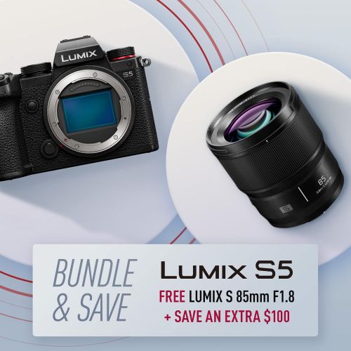 파나소닉 Panasonic LUMIX S5 Full Frame Mirrorless Camera (DC-S5BODY) with Free LUMIX S Series 85mm F1.8 L Mount Interchangeable Lens (S-S85)