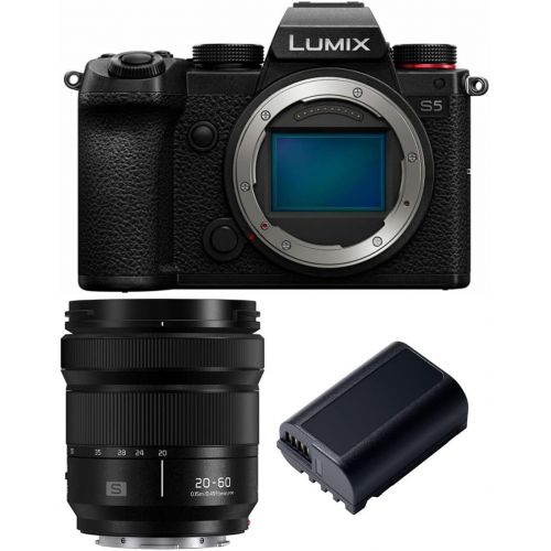 파나소닉 Panasonic LUMIX S5 4K Mirrorless Full-Frame L-Mount Camera (Body Only) with S-R2060 LUMIX S 20-60mm Lens and Extra Panasonic DMW-BLK22 Battery Bundle (3 Items)