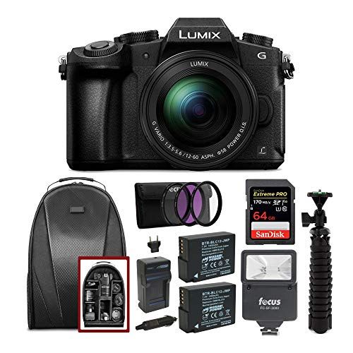 파나소닉 Panasonic LUMIX G85MK 4K Mirrorless Interchangeable Lens Camera Kit, 12-60mm Lens, Sandisk 170MB/s 64GB, 2 Spare Batteries, Charger, Backpack, Spider Tripod, Filter Kit, and Flash