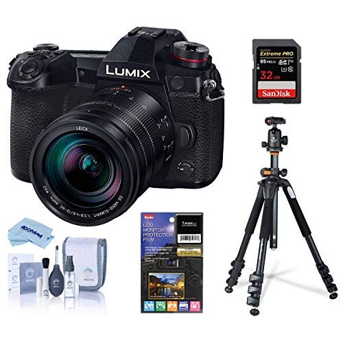 파나소닉 Panasonic Lumix G9 4K Mirrorless Digital Camera (Black), with 12-60mm Lens, Bundle with Vanguard Alta Pro 264AB 100 Aluminum Tripod with Ball Head, 32GB SD Card, LCD Protector, Cle