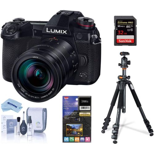 파나소닉 Panasonic Lumix G9 4K Mirrorless Digital Camera (Black), with 12-60mm Lens, Bundle with Vanguard Alta Pro 264AB 100 Aluminum Tripod with Ball Head, 32GB SD Card, LCD Protector, Cle