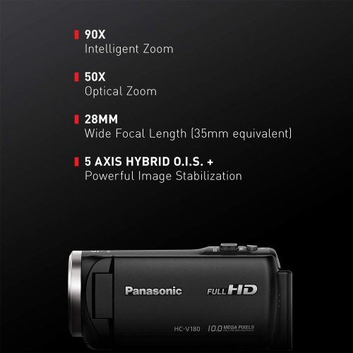 파나소닉 [아마존베스트]Panasonic Full HD Video Camera Camcorder HC-V180K, 50X Optical Zoom, 1/5.8-Inch BSI Sensor, Touch Enabled 2.7-Inch LCD Display (Black)