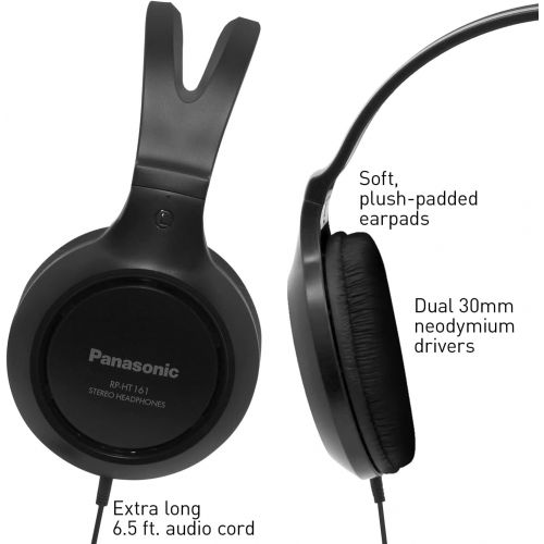 파나소닉 Panasonic Headphones, Lightweight Over the Ear Wired Headphones with Clear Sound and XBS for Extra Bass, Long Cord, 3.5mm Jack for Phones and Laptops ? RP-HT161-K (Black)