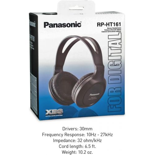 파나소닉 Panasonic Headphones, Lightweight Over the Ear Wired Headphones with Clear Sound and XBS for Extra Bass, Long Cord, 3.5mm Jack for Phones and Laptops ? RP-HT161-K (Black)