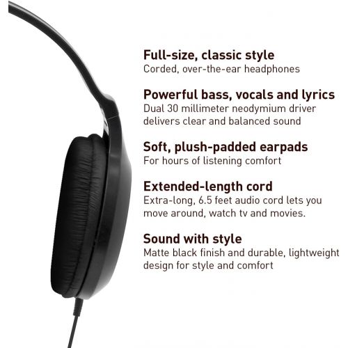 파나소닉 Panasonic Headphones, Lightweight Over the Ear Wired Headphones with Clear Sound and XBS for Extra Bass, Long Cord, 3.5mm Jack for Phones and Laptops ? RP-HT161-K (Black)