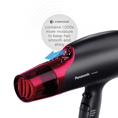 파나소닉 Panasonic EH-NA65-K nanoe Hair Dryer, Professional-Quality with 3 attachments including Quick-Dry Blow Dry Nozzle for Smooth, Shiny Hair