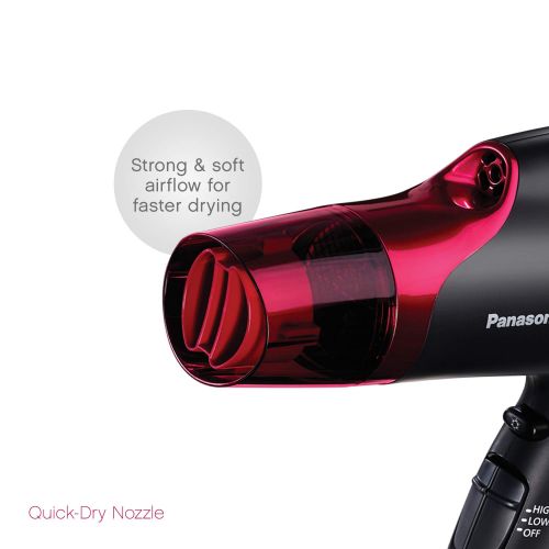 파나소닉 Panasonic EH-NA65-K nanoe Hair Dryer, Professional-Quality with 3 attachments including Quick-Dry Blow Dry Nozzle for Smooth, Shiny Hair