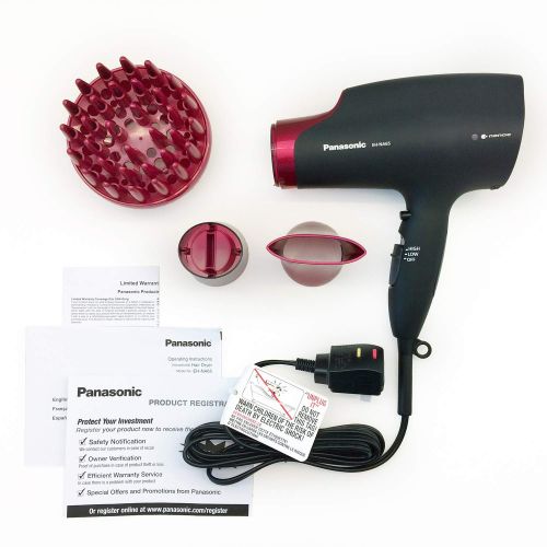 파나소닉 Panasonic EH-NA65-K nanoe Hair Dryer, Professional-Quality with 3 attachments including Quick-Dry Blow Dry Nozzle for Smooth, Shiny Hair