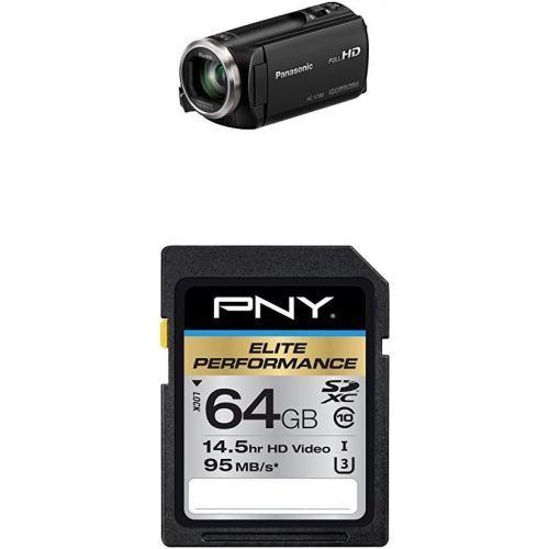 파나소닉 Panasonic HC-V180K Full HD Camcorder with 50x Stabilized Optical Zoom with PNY Elite 64GB Flash Memory High Speed SDXC Class 10 UHS-I (P-SDX64U395-GE)