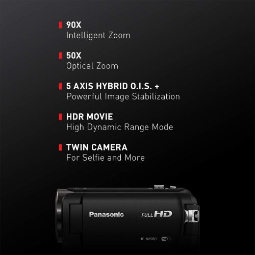 파나소닉 Panasonic Full HD Camcorder HC-V180K, 50X Optical Zoom, 15.8-Inch BSI Sensor, Touch Enabled 2.7-Inch LCD Display (Black)