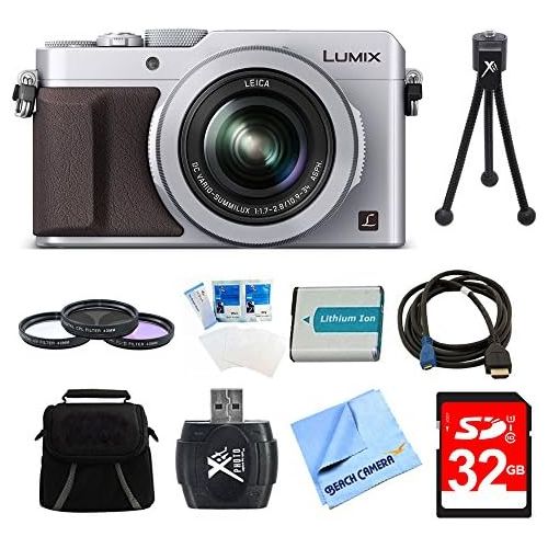 파나소닉 Beach Camera Panasonic LUMIX LX100 DMC-LX100S DMCLX100S Integrated Leica DC Lens Silver Camera 32GB Filter Kit Bundle