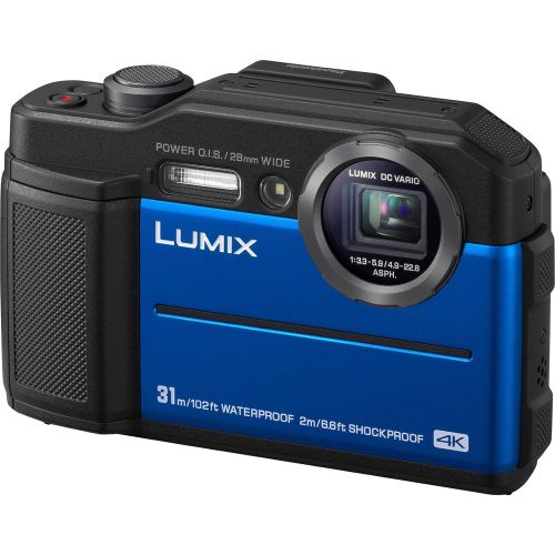 파나소닉 Panasonic Lumix DC-TS7 4K Tough Shock & Waterproof Digital Camera (Blue) with 64GB Card + Battery & Charger + Case + Float Strap + Tripod Kit
