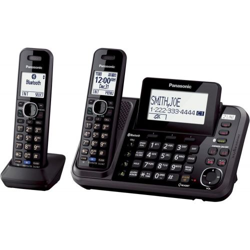 파나소닉 Panasonic KX-TG9542B Dect 6.0 2-Line Cordless Phone w Link-to-Cell & 2-Handsets + 2-Pack 2 Line Handset For KX-TG954X