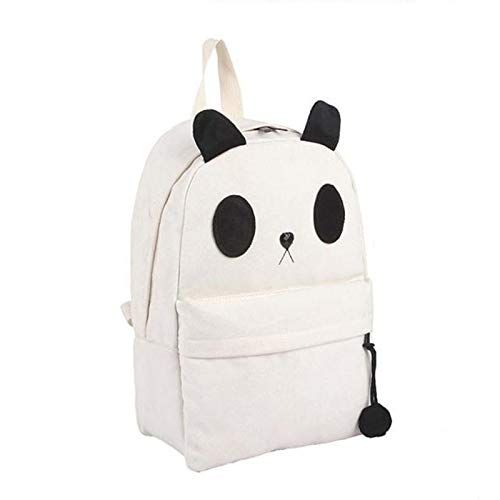  Panda Backpack Kawaii Cute White Black Bag Purse Animal Fluffy Fuzzy Soft Ears Pom Poms Furry Zippers Canvas (Color: White)