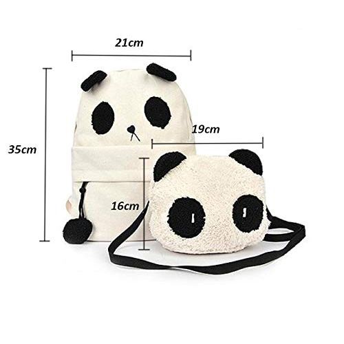  Panda Backpack Kawaii Cute White Black Bag Purse Animal Fluffy Fuzzy Soft Ears Pom Poms Furry Zippers Canvas (Color: White)