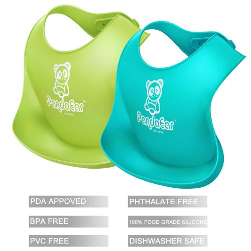  [아마존베스트]PandaEar Set of 2 Cute Silicone Baby Bibs for Babies & Toddlers (10-72 Months) Waterproof, Soft,...