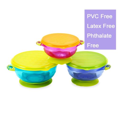  [아마존베스트]PandaEar Stay Put Spill Proof Stackable Baby Suction Bowls 3 Sizes for Toddlers with Silicone Feeding...