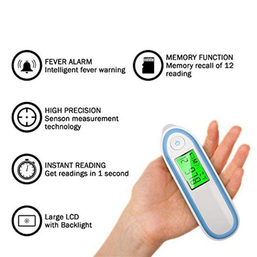  Pandady Body Temporal Thermometer Digital Thermometer Non-Contact LCD Digital Ear & Forehead Laser Body Temperature Adult Medical Fever Thermometer,Blue